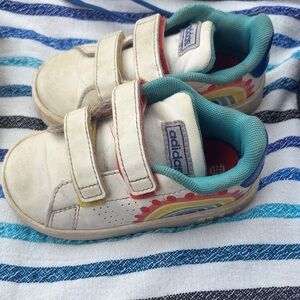 adidas Kids White Sneakers with Rainbow Accent and Teal Collar
